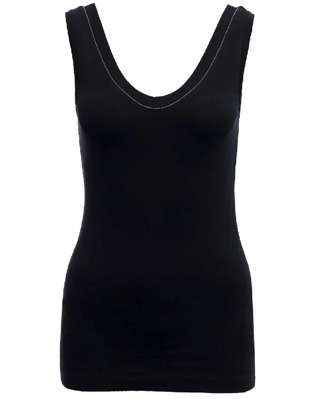 Black Monili V Neck Jersey Tank mesh tank top