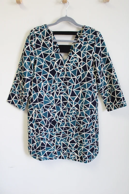 Suncoo Blue & Teal Triangle Patterned Dress | T2 (M) Tunics New arrival