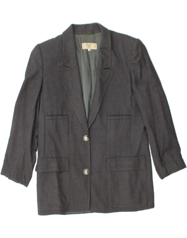 VALENTINO Womens 2 Button Blazer Jacket IT 44 Medium Grey Wool Knit Jacket Woven Jacket Fleece Jacket