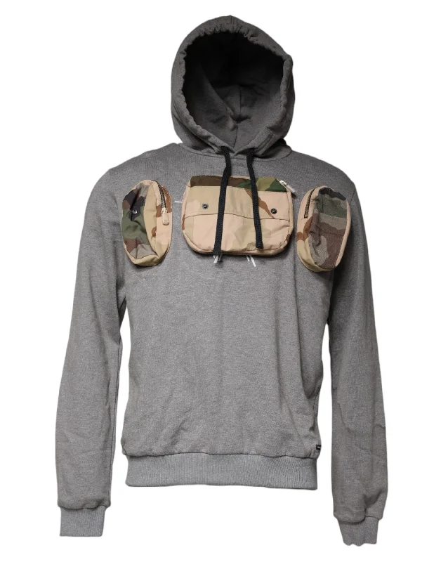 Gray Pocket Cotton Hooded Sweatshirt Sweater Neon Metallic Matte