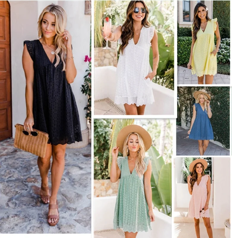 Hollow V-neck women dress Tunics Bridal satin