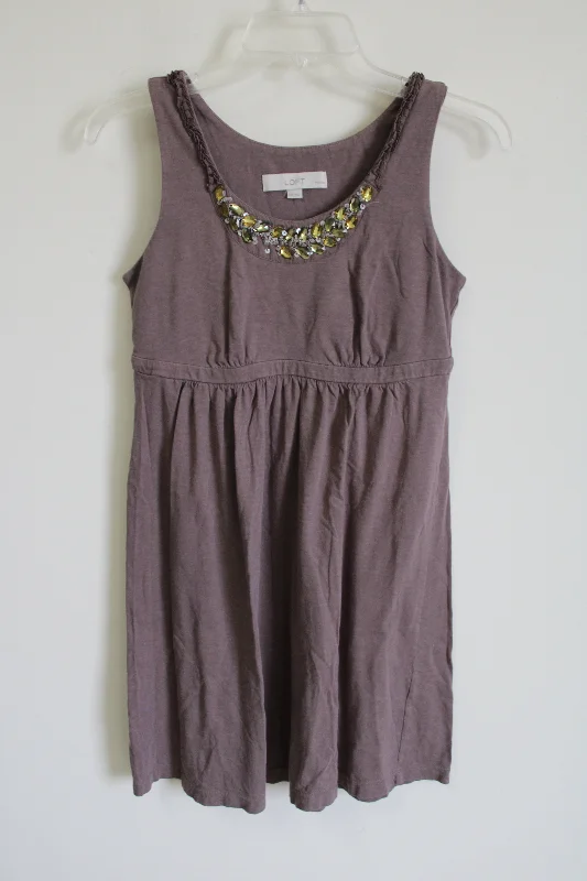 LOFT Brown Sequined Dress | XS Petite Tunics Fleece cozy