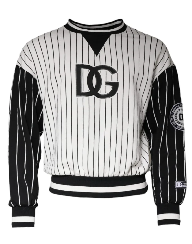 Black White Stripes Logo Sweatshirt Sweater Iron Safe Non-Iron Wrinkle Free