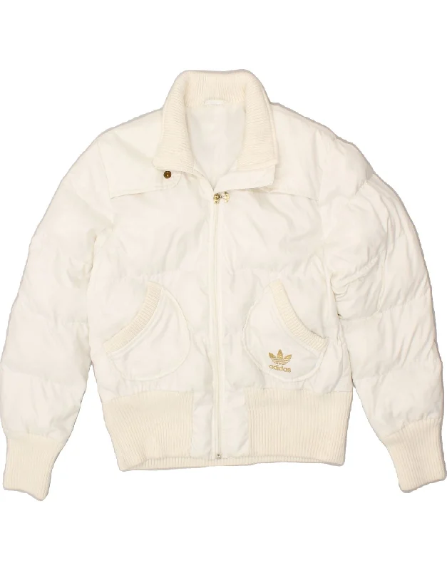 ADIDAS Womens Padded Jacket UK 16 Large White Polyester Rayon Fabric Velvet Fabric Corduroy Fabric