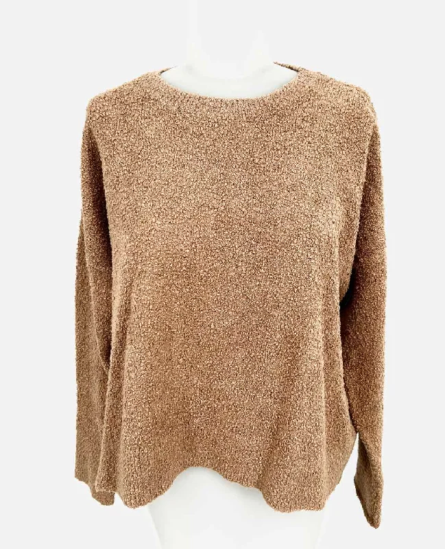 Eileen Fisher Women's Beige Crop Knit Sweater Satin Blend Silk Blend Wool Blend