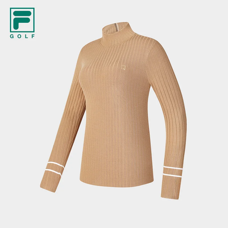 FILA CORE ATHLETICS GOLF BTB LUXURY CLASISSANCE Women Knit Sweater (Beige / Black) Mesh Blend Leather Blend Suede Blend