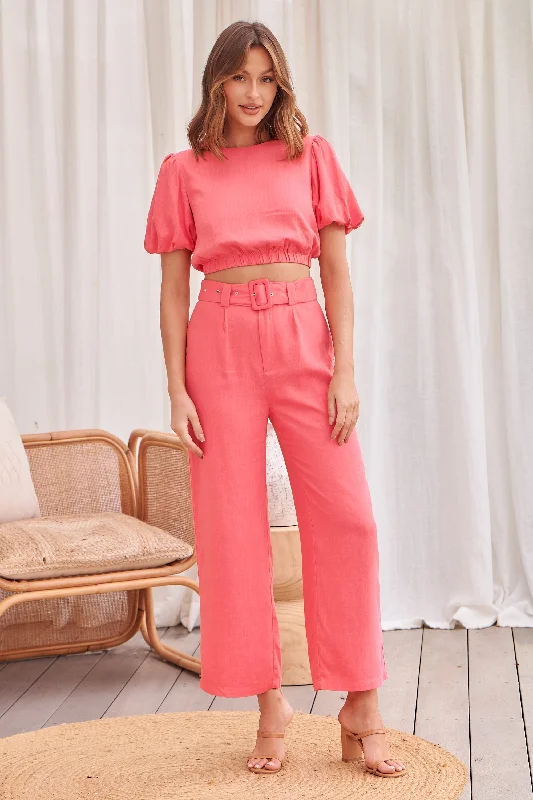 Alina Watermelon Top and Belted Pant Set Soft Stretch Pants