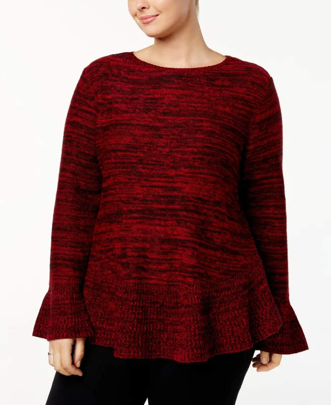 Style & Co Plus Size Ruffled Sweater Front Pockets Side Pockets Patch Pockets