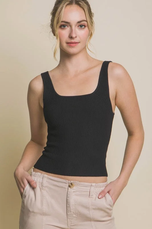 Every Day Ribbed Crop Tank in Black glitter tank top