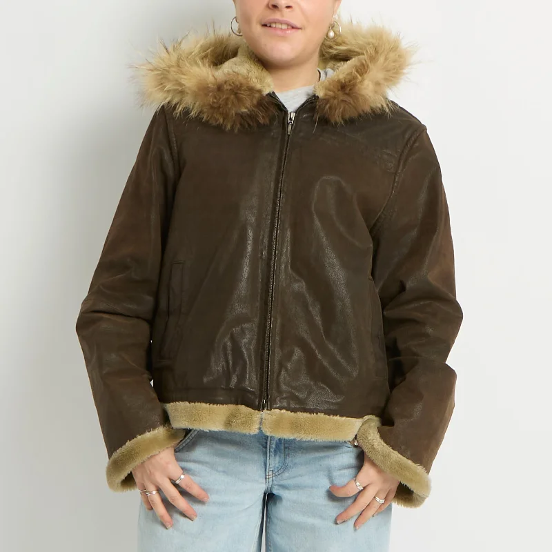Fur Hood Suede Zip Jacket - UK 10 Wool Jacket Cashmere Jacket Tweed Jacket