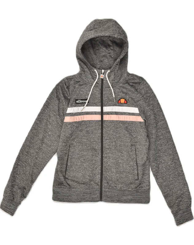 ELLESSE Womens Zip Hoodie Sweater UK 10 Small Grey Polyester Spandex Rayon Corduroy