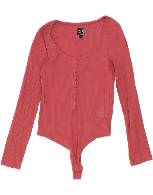 GAP Womens Long Sleeve Bodysuit UK 12 Medium Pink Elegant Back Zip Bodysuit