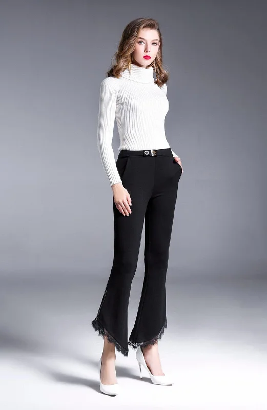 Bootcut Pants W/ Zipper and Lace Formal Dress Pants