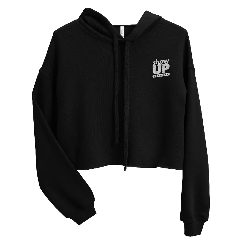 Black Show Up Fitness Crop Hoodie Hoodie with Hem Drawcord Adjustable Customizable