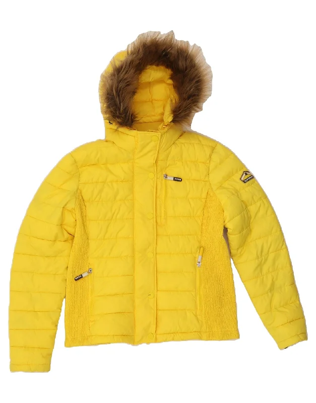 SUPERDRY Womens Hooded Padded Jacket UK 16 Large Yellow Acrylic Chenille Jacket Brocade Jacket Lace Jacket