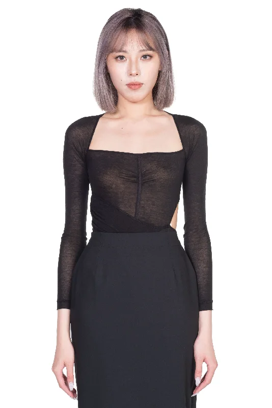 Square Collar Bodysuit Fashionable V-Neck Bodysuit