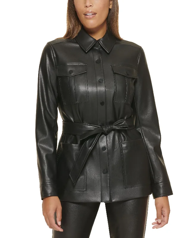 Calvin Klein Petite Faux Leather Shirt Jacket Jacket Blazer Coat