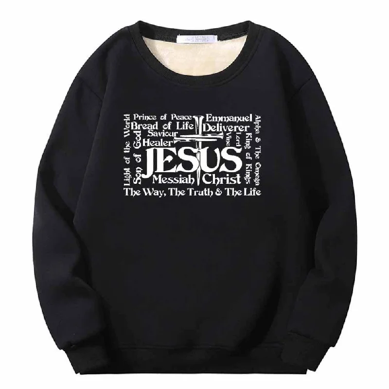 Jesus Cross Christian Crew Collar Fleece Sherpa Sweatshirt Hoodie with High Neck Warm Protective