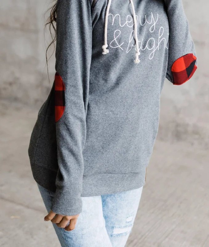 Merry & Bright Doublehood Sweatshirt In Grey/red Hoodie with Print Artistic Unique