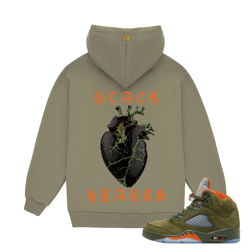 November reine (Army/Orange “black heart hoodie) Hoodie with Neon Bright Vibrant