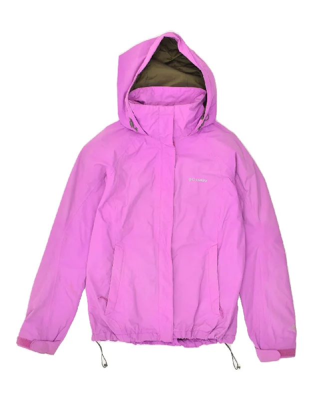 COLUMBIA Womens Hooded Rain Jacket UK 14 Medium Purple Nylon Faux Fur Jacket Real Fur Jacket Shearling Jacket