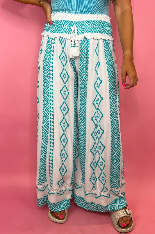 Teal Isle Tribal Print Pants Wide-Legged Palazzos