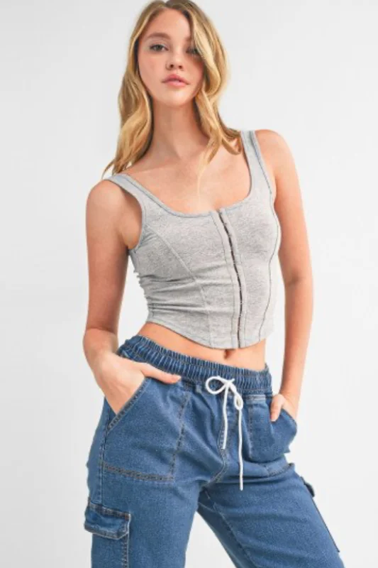 Scoop Neck Hook & Eye Bustier Tank Top lace tank top