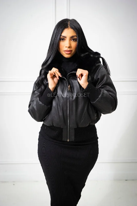 Women's Kimora Leather And Rex Reversible Jacket [Black] Oversized Jacket Tailored Jacket Straight Jacket