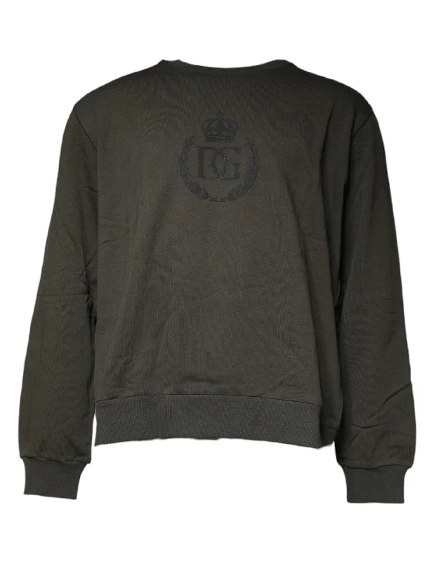 Army Green Crown Cotton Sweatshirt Sweater Fitted Slim Tailored