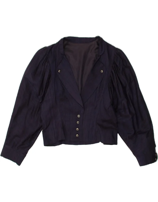 VINTAGE Womens Crop 4 Button Blazer Jacket IT 40 Small Purple Acetate Embroidered Jacket Appliqued Jacket Beaded Jacket