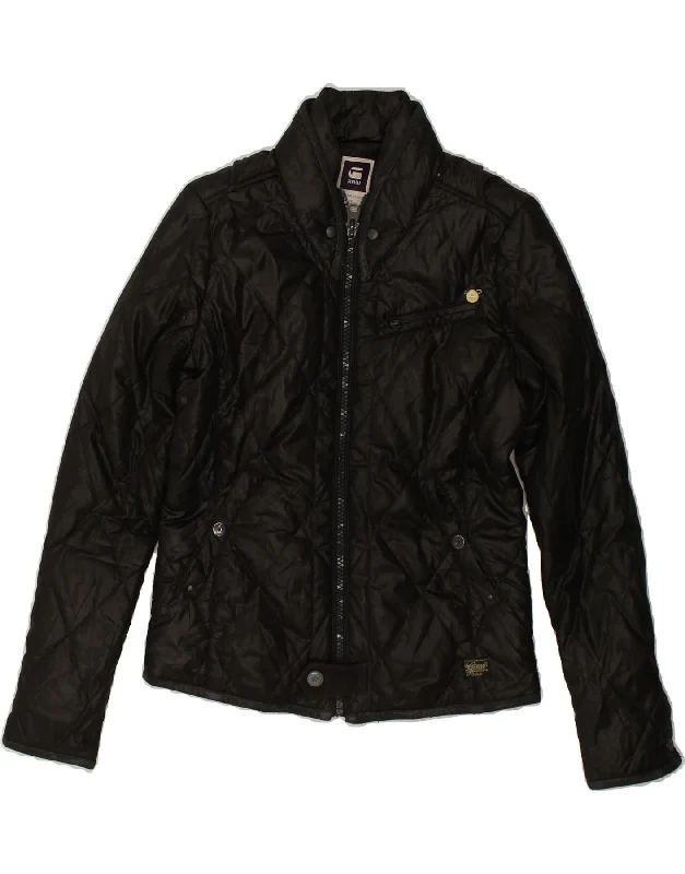 G-STAR Womens Quilted Jacket UK 10 Small Black Polyester Print Jacket Jacquard Jacket Patchwork Jacket