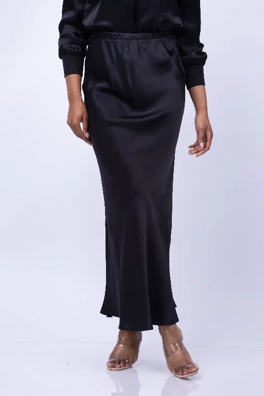 NATION LTD Gaia Bias Cut Maxi Skirt in Black a-line skirt cut