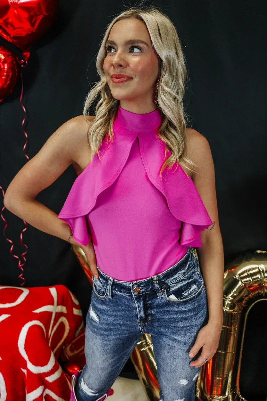 Turning Heads Hot Pink Bodysuit Elegant Sheer Bodysuit