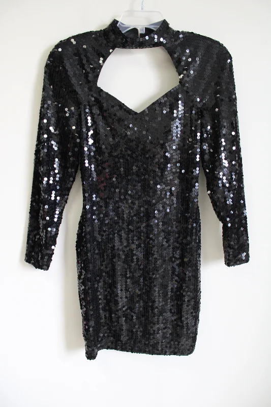 NEW Vintage 1980's Cache Black Sequined Long Sleeved fitted Dress | 10 Tunics Chinos classic