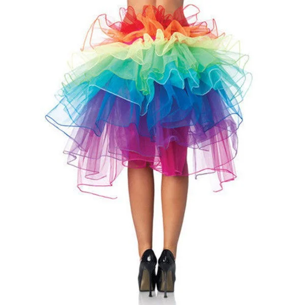 Retail Colorful Adult Dancing Tutu Layered Organza Lace up Party Rainbow Skirt Clubwear lace skirt elegant