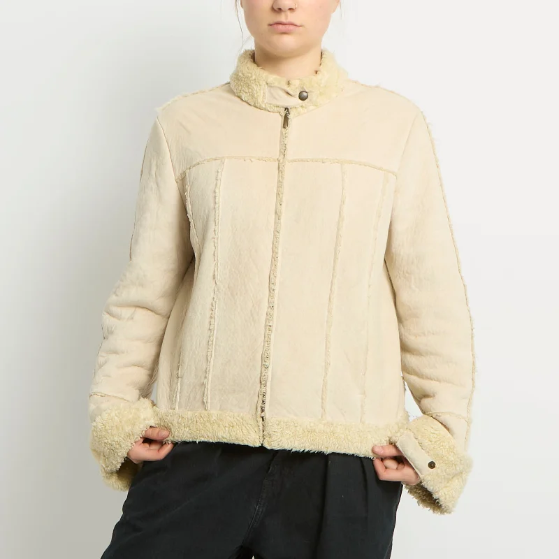 Sherpa Racer Jacket - UK 8 One-Shoulder Jacket Off-the-Shoulder Jacket Asymmetrical Jacket