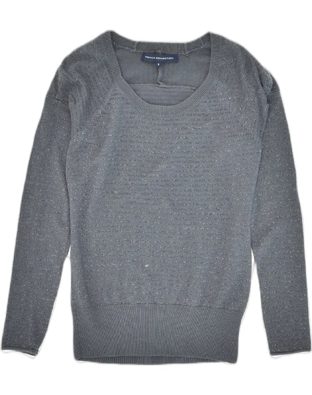 FRENCH CONNECTION Womens Crew Neck Jumper Sweater UK 10 Small Grey Acrylic Handmade Hand-knitted Hand-woven