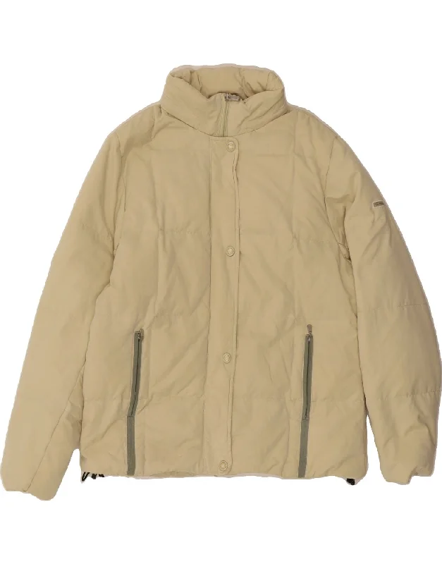 CHAMPION Womens Hooded Padded Jacket UK 14 Medium Beige Nylon Jacket Polyester Jacket Spandex Jacket