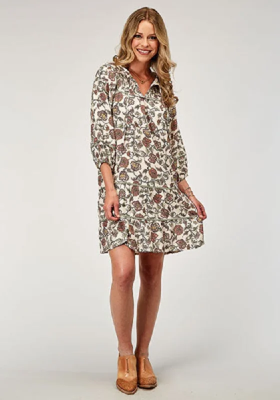 Women's Roper Vintage-Style Floral Print Dress sweetheart Neckline Romantic