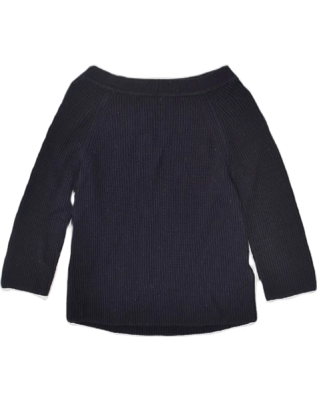 J. CREW Womens Boat Neck Jumper Sweater UK 8 Small Navy Blue Neon Metallic Matte