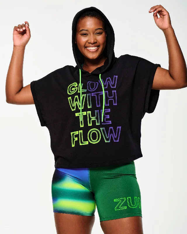 Zumba Glow Short Sleeve Crop Hoodie Hoodie with Sequins Glamorous Eye-catching