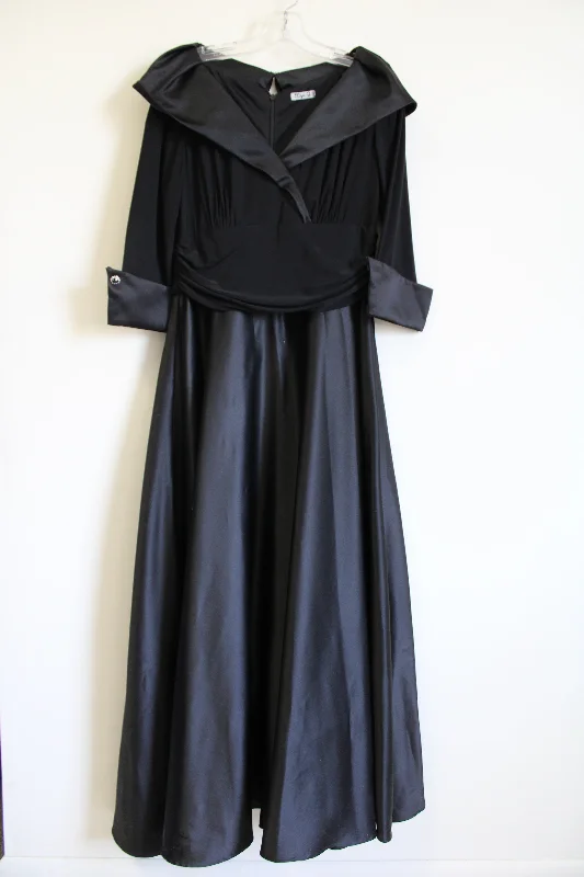Vintage Eliza J Black Maxi Satin Formal Dress Tunics Polka dots