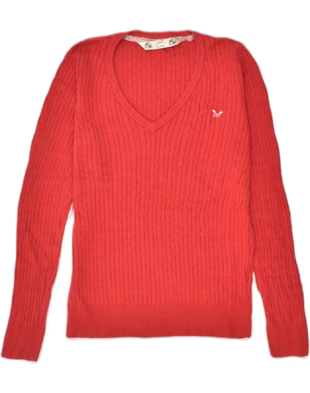 CREW CLOTHING Womens V-Neck Jumper Sweater UK 14 Large  Red Cotton Long Sweater Short Sweater Cropped Sweater