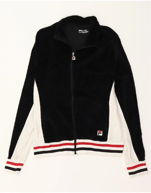 FILA Womens Tracksuit Top Jacket UK 14 Medium Black Colourblock Cotton One-Shoulder Jacket Off-the-Shoulder Jacket Asymmetrical Jacket
