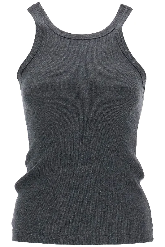 Organic Cotton Ribbed Tank Top Charcoal Melange With Wide Straps  - Grey lace tank top