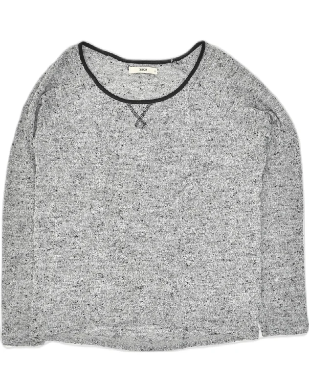 OASIS Womens Loose Fit Crew Neck Jumper Sweater UK 10 Small Grey Flecked Nylon Fabric Polyester Fabric Spandex Fabric