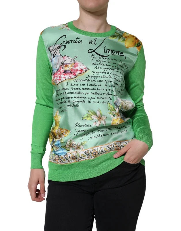 Green Silk Granita Al Limone Long Sleeves Sweater Chenille Brocade Lace
