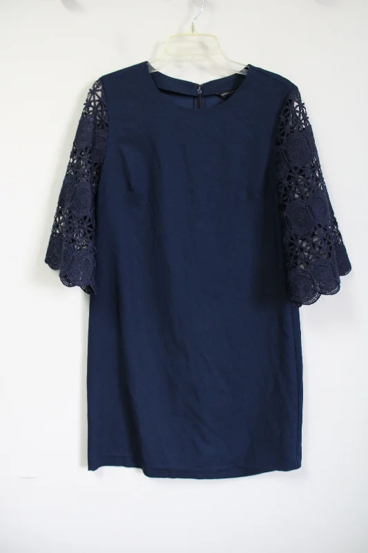 Banana Republic Dark Navy Blue Crocheted Bell Sleeve Dress | 6 Boatneck Modish Everyday