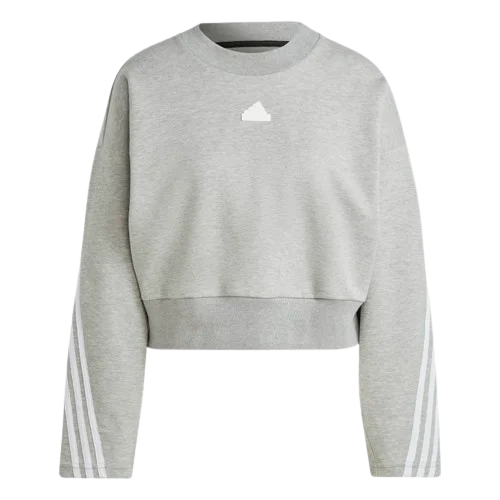 Adidas Future Icons 3-Stripes Sweatshirt - Womens - Grey Hoodie with Set-In Sleeves Structured Classic