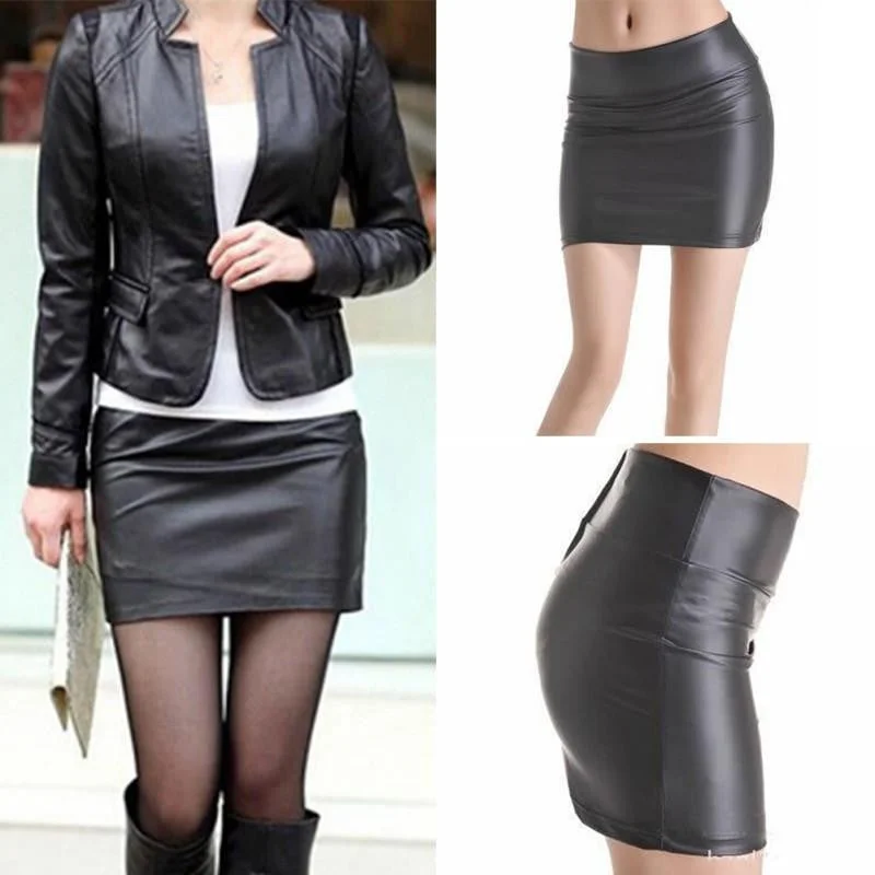 Women Bodycon Mini Skirt Faux Leather Zip High Wasit Mini Short Skirt S-3XL linen skirt natural